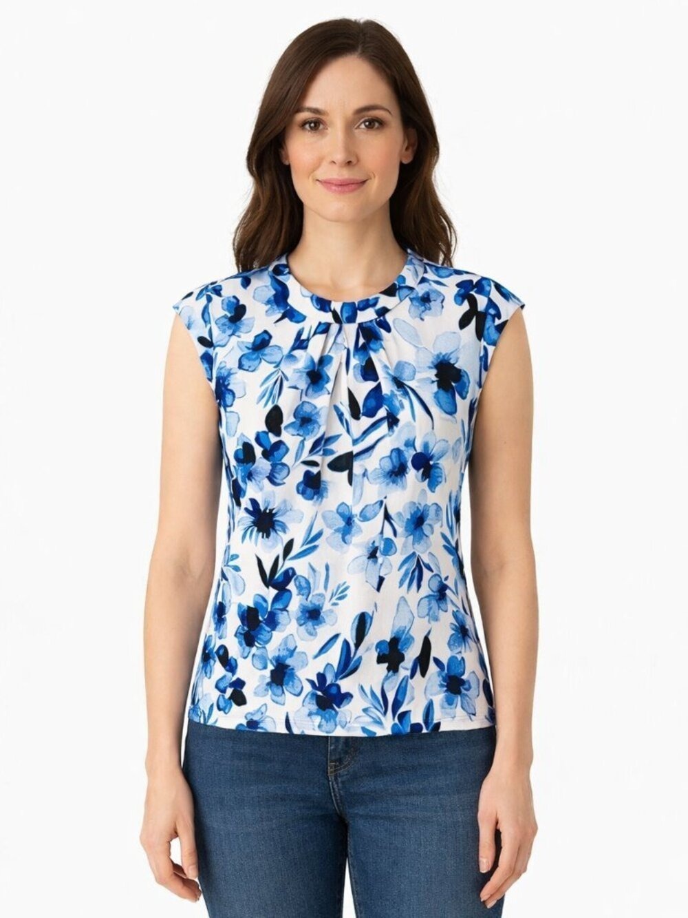 Karl Lagerfeld Paris Blue Floral Sleeveless Blouse XS